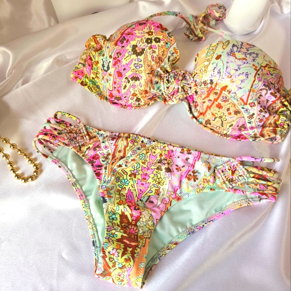 Victorias Secret 2pc Bikini Swim 34C XS  BOMBSHELL add 2c/size M Tie Cheeky